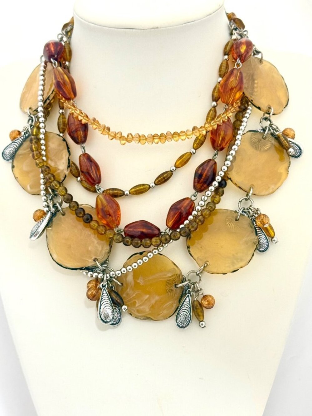 Vintage Treska Multistrand Acrylic/Metal Boho Autumn Tones Necklace Adjustable